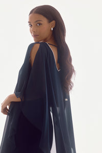Joseph Ribkoff - 251746 - Chiffon and Silky Knit Layered Dress - Midnight Blue