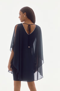 Joseph Ribkoff - 251746 - Chiffon and Silky Knit Layered Dress - Midnight Blue