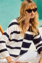 Load image into Gallery viewer, Joseph Ribkoff - 251914 - Striped V-Neck Pullover - Midnight Blue/Vanilla
