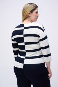 Joseph Ribkoff - 251914 - Striped V-Neck Pullover - Midnight Blue/Vanilla