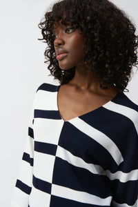 Joseph Ribkoff - 251914 - Striped V-Neck Pullover - Midnight Blue/Vanilla