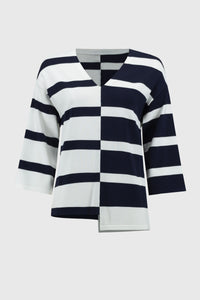 Joseph Ribkoff - 251914 - Striped V-Neck Pullover - Midnight Blue/Vanilla