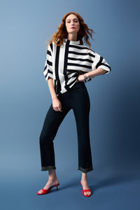 Joseph Ribkoff - 251933 - Stripe Sweater Knit Pullover - Midnight Blue/Vanilla