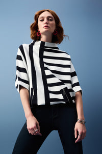 Joseph Ribkoff - 251933 - Stripe Sweater Knit Pullover - Midnight Blue/Vanilla