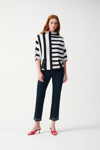 Joseph Ribkoff - 251933 - Stripe Sweater Knit Pullover - Midnight Blue/Vanilla