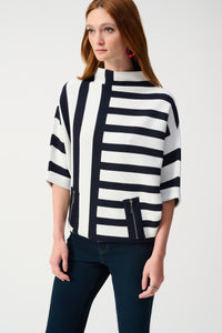 Joseph Ribkoff - 251933 - Stripe Sweater Knit Pullover - Midnight Blue/Vanilla