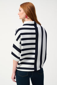 Joseph Ribkoff - 251933 - Stripe Sweater Knit Pullover - Midnight Blue/Vanilla