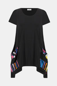 Joseph Ribkoff - 252054 - Stripe Print Handkerchief Tunic - Black/Multi