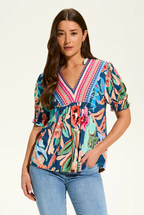 FDJ - 3385153 - Elbow Sleeve Embellished Top - Camo Floral