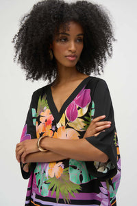 Joseph Ribkoff - 252218 - Floral V-Neck Pullover - Blk/Multi