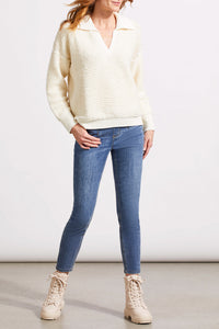 Tribal - 5651O - Oversized Drop Shoulder Polo Sweater - Eggshell