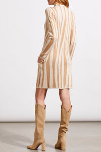 Tribal - 5664O - Funnel Neck Jacquard Sweater Dress - Beige