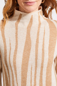 Tribal - 5664O - Funnel Neck Jacquard Sweater Dress - Beige