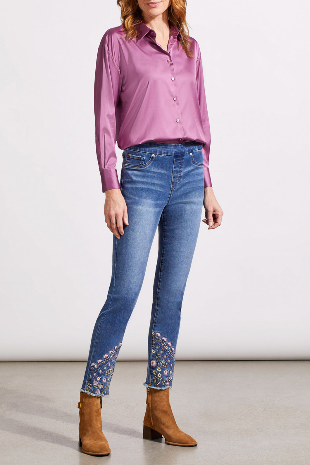 Tribal - 5675O - Audrey Pull On Slim Ankle With Embellishment - Blue Quartz