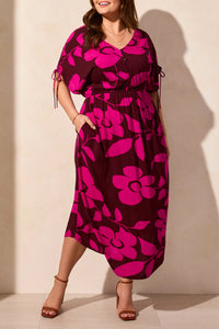 Tribal - 5750O - Flowy Dress With Shoulders Ties - Maroon