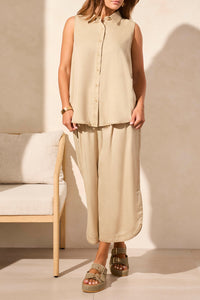 Tribal - 5789O - Flowy Sleeveless Buttons Down Shirt - Dustysand
