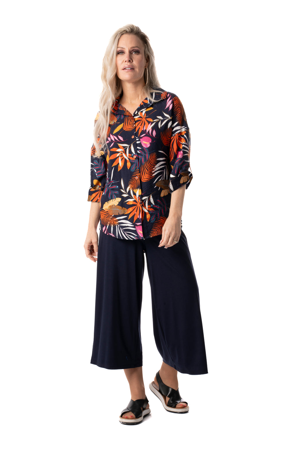 PURE - 588-4999 - Rollup Tab Blouse - Navy Mix