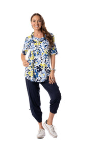 PURE - 598-4574 - Funnel Neck Tunic - Blue/Apple