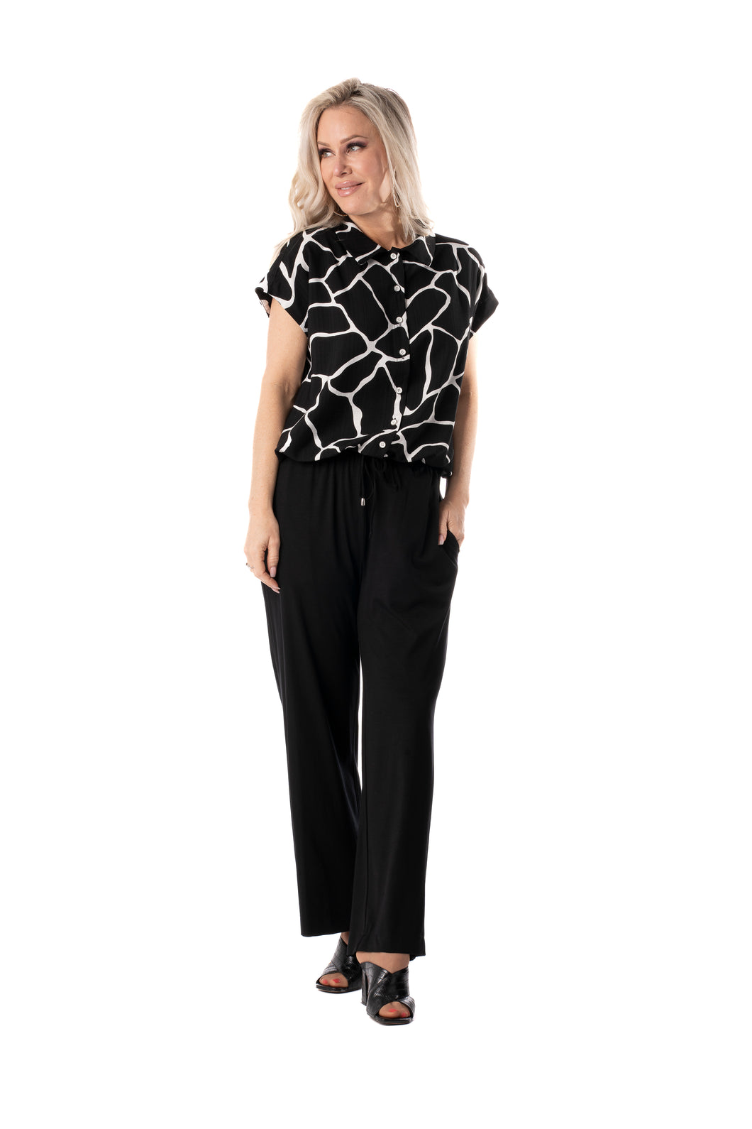 PURE - 609-4956 - Button Front Blouse - Black and White