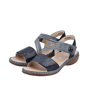 Rieker - 65964-12 - Sandals with Side Velcro - Massa/Dusty  Blue