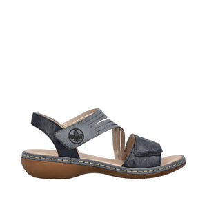 Rieker - 65964-12 - Sandals with Side Velcro - Massa/Dusty  Blue
