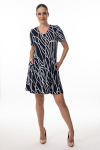 Bali - 8635 - Dress Short Sleeve V-Neck - Navy