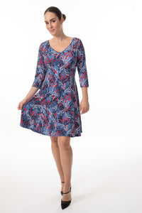 Bali - 8650 - Long Sleeve Flare Dress - Red/Navy