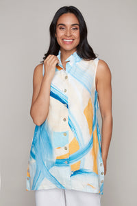 Claire Desjardins - 92074 - Linen Tunic Blouse - Summer Sky Print