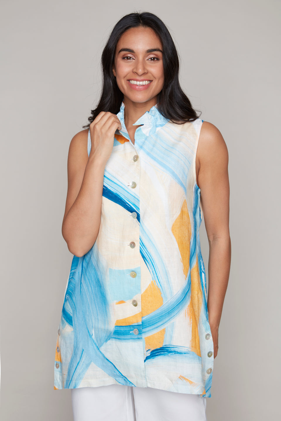 Claire Desjardins - 92074 - Linen Tunic Blouse - Summer Sky Print