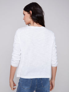 Charlie B - C2501R - Patch 3/4 Sleeve Sweater - White