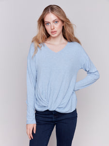 Charlie B - C2672 - Long Sleeve Top With Knot - H-Frost