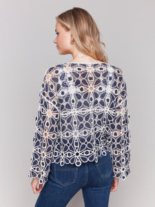 Charlie B - C4499 - 3/4 Sleeve Crochet Top - Denim