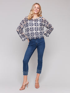 Charlie B - C4499 - 3/4 Sleeve Crochet Top - Denim