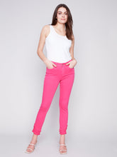 Load image into Gallery viewer, Charlie B - C5273W - Ankle Pant with Slanted Fringed Detail - Punch
