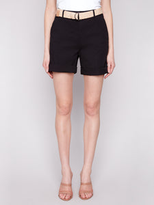 Charlie B - C8065 - Cuffed Shorts With Belt - Black