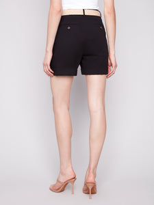 Charlie B - C8065 - Cuffed Shorts With Belt - Black