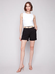 Charlie B - C8065 - Cuffed Shorts With Belt - Black