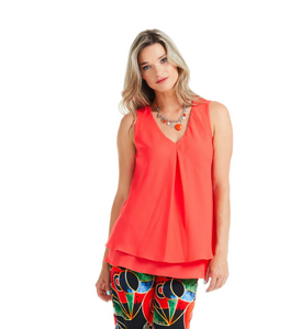 Gitane - TF2 - Chiffon Floaty Tunic With V-Neck - Coral