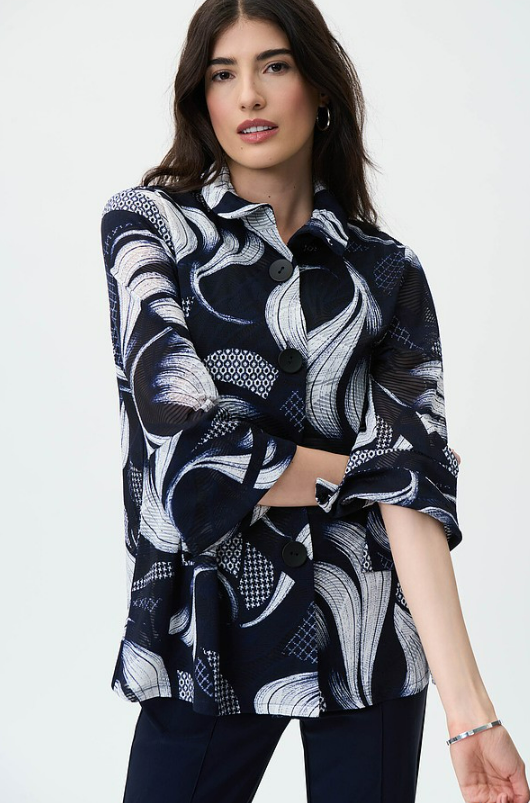 Joseph Ribkoff - 231244 - Swirl Print Jacket  - Navy/Vanilla