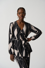 Load image into Gallery viewer, Joseph Ribkoff - 233033 -Abstract Print Wrap Tunic - Blk/Moonstone

