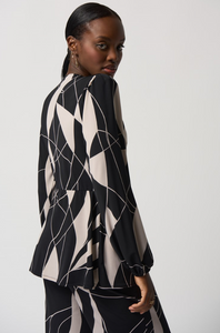 Joseph Ribkoff - 233033 -Abstract Print Wrap Tunic - Blk/Moonstone