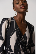 Load image into Gallery viewer, Joseph Ribkoff - 233033 -Abstract Print Wrap Tunic - Blk/Moonstone
