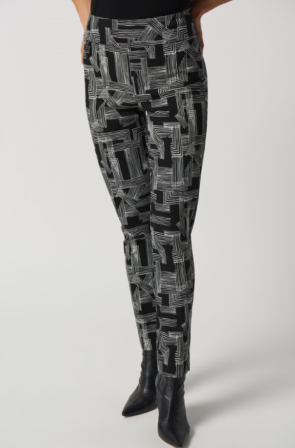 Joseph Ribkoff - 233285 -Abstract Print Slim-Fit Pant - Blk/Vanilla