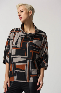 Joseph Ribkoff - 233080 - Geometric Print Sweater - Black Multi