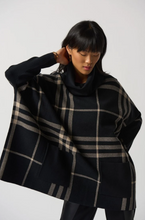 Load image into Gallery viewer, Joseph Ribkoff - 233965 - Cowl Neck Plaid Poncho - Black Oatmeal
