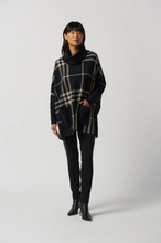 Load image into Gallery viewer, Joseph Ribkoff - 233965 - Cowl Neck Plaid Poncho - Black Oatmeal
