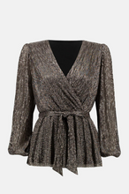 Load image into Gallery viewer, Joseph Ribkoff - 233780 - Novelty Puff Sleeve Top - Black/Rose Gold

