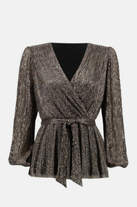 Joseph Ribkoff - 233780 - Novelty Puff Sleeve Top - Black/Rose Gold