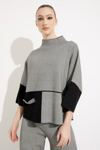 Load image into Gallery viewer, Joseph Ribkoff - 233935 - Mock Neck Colour Blocked Top - Black/Grey

