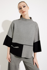 Joseph Ribkoff - 233935 - Mock Neck Colour Blocked Top - Black/Grey